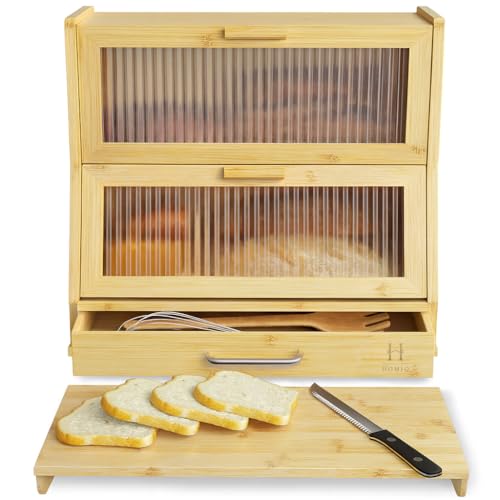 Bread Box for Kitchen Countertop (Natural Wood)