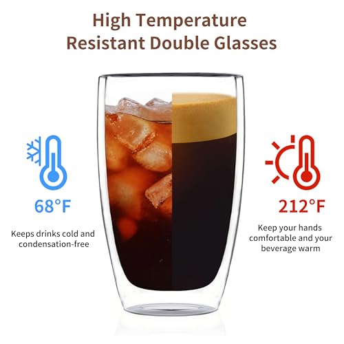 17 oz Double Walled Glass Coffee Mugs (17 ounces 4 count)