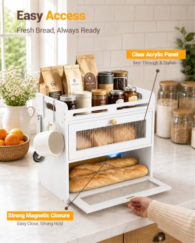 Bread Box for Kitchen Countertop (White / 2-Tier)