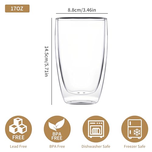 17 oz Double Wall Glass Coffee Mugs (17 ounces 48 count)