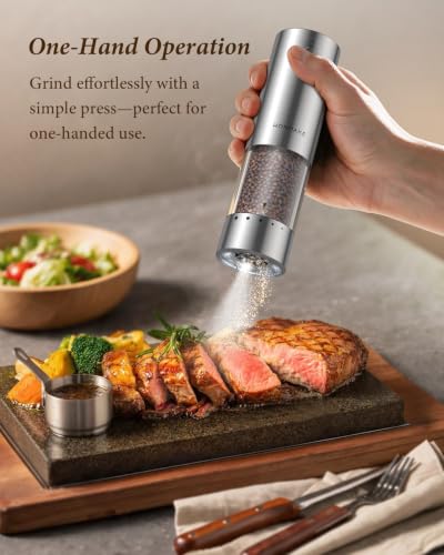 Electric Salt and Pepper Grinder Set with Charging Base & LED Light (Silver / Set)