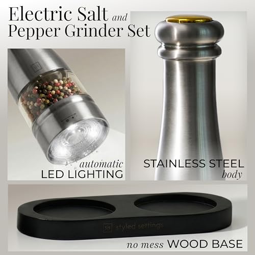 Electric Salt and Pepper Grinder Set (Silver)