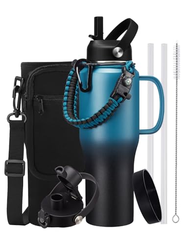 32 oz Insulated Water Bottle Tumbler (Indigo Crush / 32 Ounces with built-in handle)