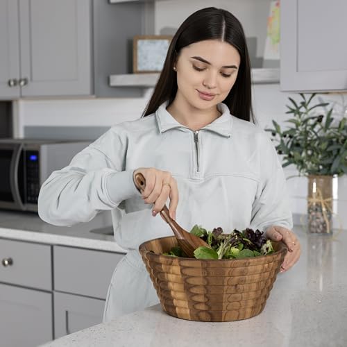 Acacia Wood Salad Bowl (12" Large Beehive Salad Bowl)