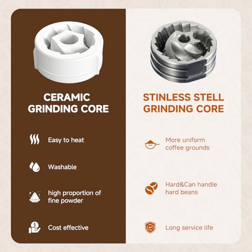 Manual Stainless Steel Coffee Grinder with 40 Adjustable Settings (Ceramic Grinding Corn)
