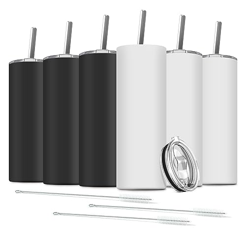 Tumbler with Straw and Lid (Black/White / 6 Count (20 oz))