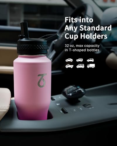 40 oz Water Bottle Insulated Fit in Any Car Cup Holder with 2 Lids (40 Ounces / Gradient Pink)
