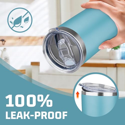 20oz Tumbler with Lid Double Wall Vacuum Insulated Travel Coffee Mug Stainless Steel Thermal Cup Powder Coated Sturdy Coffee Tumbler Bulk for Hot and Cold Beverage (20 Ounces (6 Pack) / Glacier blue)