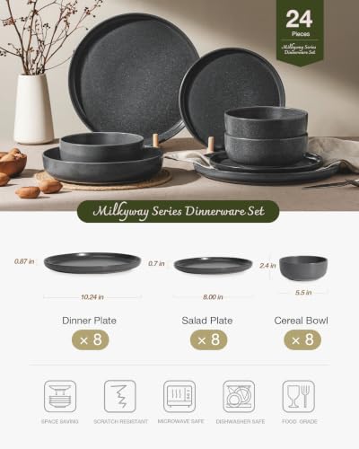 Milkyway 24 Piece Stoneware Dinnerware Set (Matte Dark Charcoal / Service for 8 (Standard Dinner Set))