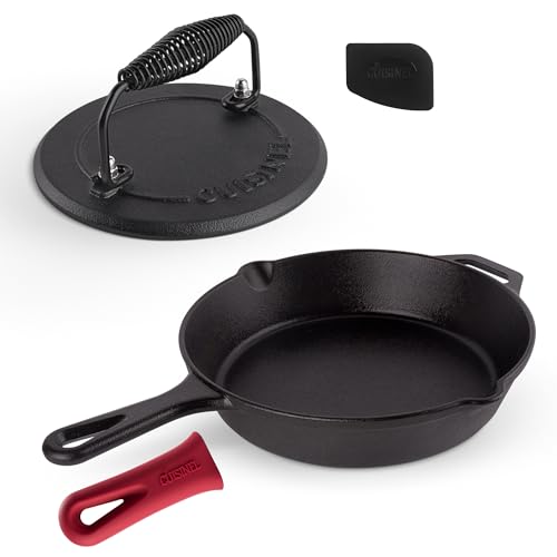 Cast Iron Skillet + Grill Press + Scraper Set (Skillet + Grill Press / 10")