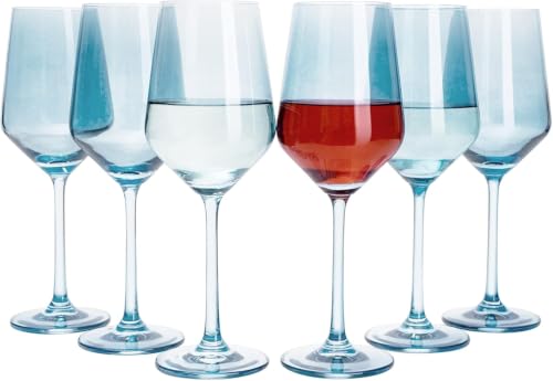 Blue Wine Glasses Set of 6 Cobalt Blue 14oz Birthday Gift for Her Women Blush Colored Tall Stemmed Unique Wine Glasses Colored Glassware Set Elegant Tableware for Parties Wedding Anniversary Home Bar (6 Count)