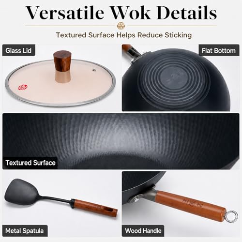 Lightweight Carbon Steel Wok Pan with Lid (bk-12.6")