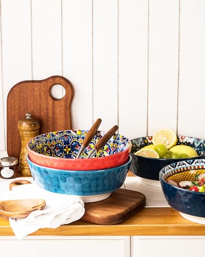 Large Salad Bowl Sets for Serving Pho (Blue+Red / 48 Oz)