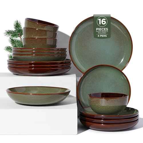 16 Piece Double Bowl Dinnerware Sets with Pasta Bowls