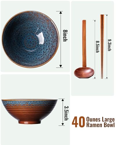 8 Inch 40oz Large Japanese Ramen Bowl Set of 2 (Peacock Tail)
