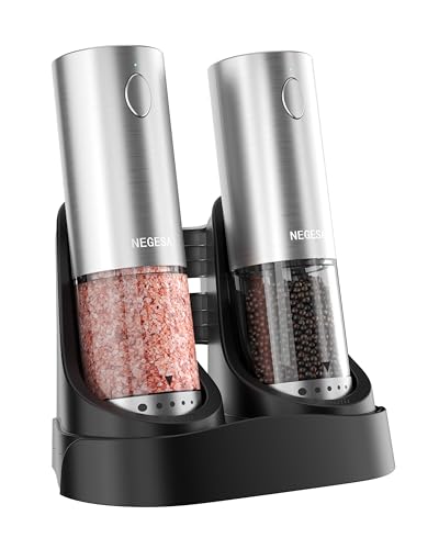 Electric Salt and Pepper Grinder Set with Rechargeable Base (Silver / Set)