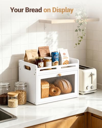 Bread Box for Kitchen Countertop (White / 1-Tier)