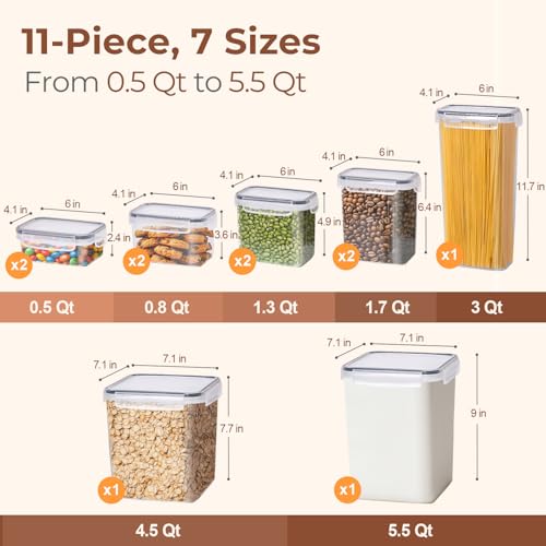 Airtight Food Storage Containers with Lids 7size 11Pack (7 Size-Rectangle)