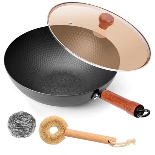 Carbon Steel Wok Pan with Lid (12.6-inch)