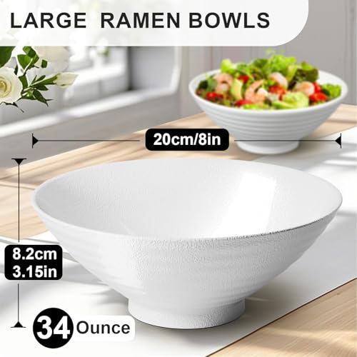 8 Inch Ramen Bowl Set 2 Large Japanese Bowls Ceramic Microwavable 8pcs (Pure White / 8 INCH 2 Set)
