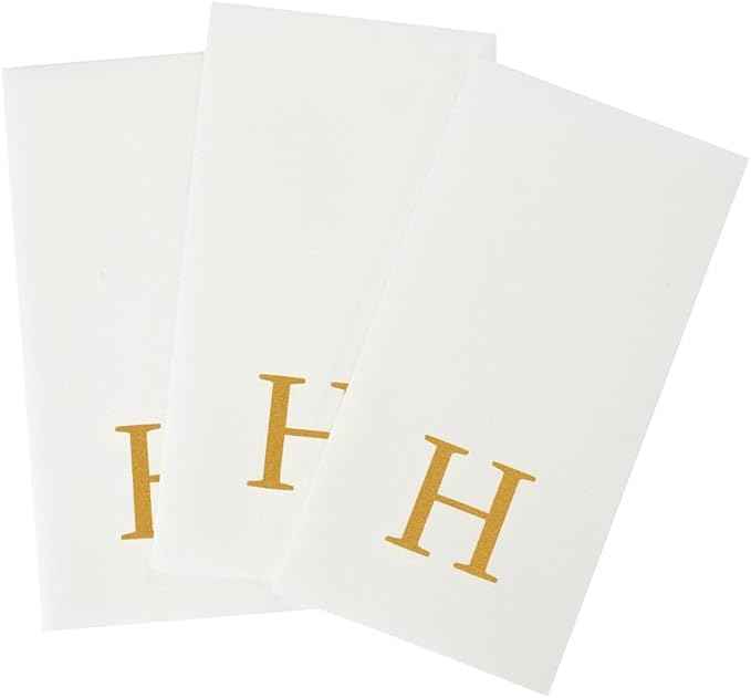 Luxenap 15.8 X 7.9 Inch Linen-Feel Guest Towels, 2000 Lettered Hand Towels - Gold Letter 'H', Sans Serif Font, White Paper Dinner Napkins, airlaid, For Restrooms And Tables - Restaurantware