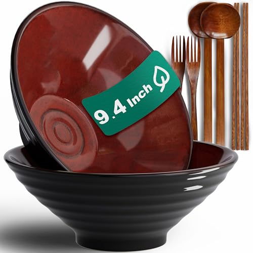 9.4 Inch 2 Sets Ceramic Ramen Bowl (B:Red&Black / 9.4 INCH 2 Set)