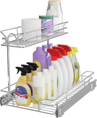 Under Sink Cabinet Organizer Two Tier Pull Out Shelf (11.75"W x 21"D)