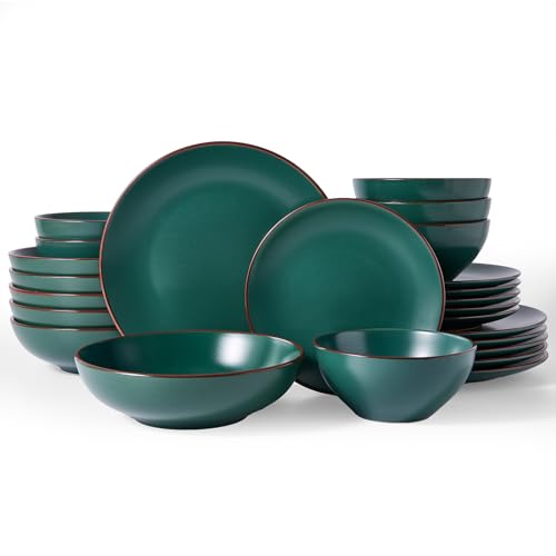 Venus Stoneware Dinnerware Sets with Pasta Bowls (Dark Green / Serves 6 (24pc w/ Pasta Bowl))
