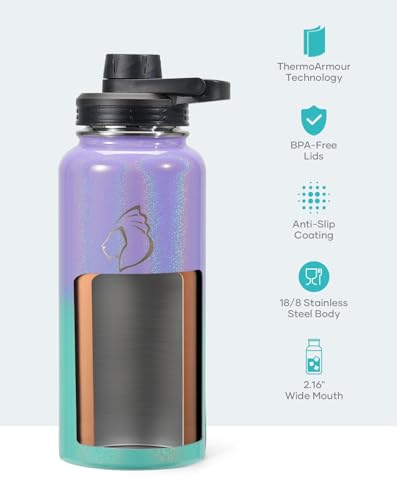 32 oz Water Bottle Insulated with Straw & 3 Lids (32 Ounces / Pearlescent Purple Green)