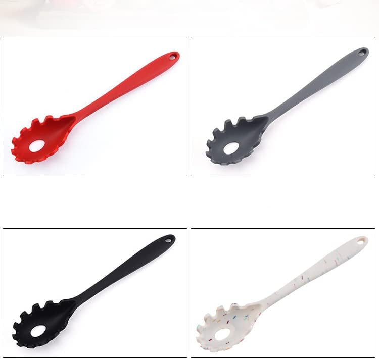 Silicone Pasta Fork (11.5"), High Heat Resistant to 480°F, Hygienic One Piece Design, Spaghetti Strainer & Server Spoon Pasta Forks (Black)