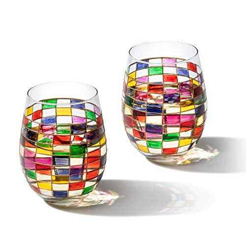 Renaissance Stained Glass Wine Glasses Set of 2