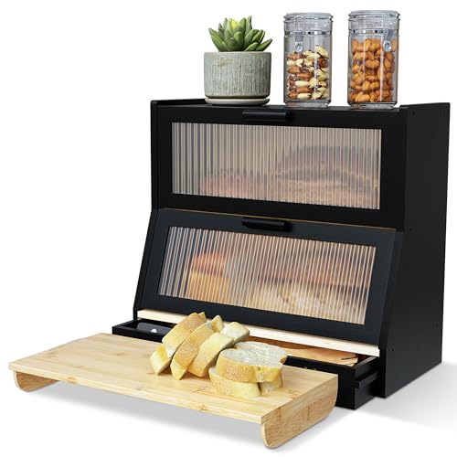Bread Box for Kitchen Countertop (Black)