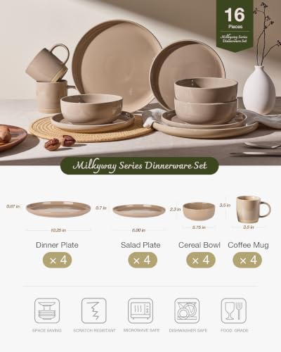 Milkyway 16 Piece Dinnerware Set with Mugs (Cinnamon Brown / Service for 4 (Include Mugs))