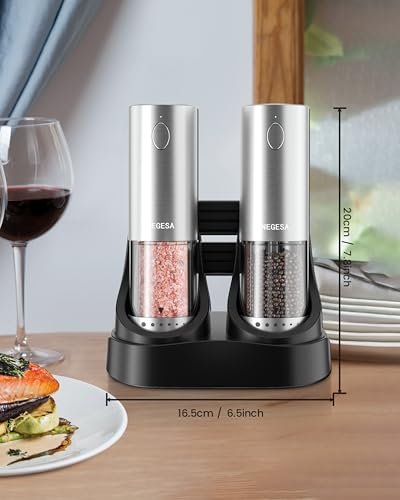 Electric Salt and Pepper Grinder Set with Rechargeable Base (Silver / Set)