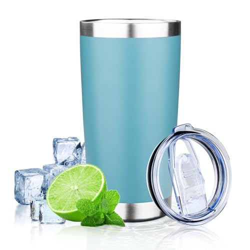 20oz Tumbler with Lid Double Wall Vacuum Insulated Travel Coffee Mug Stainless Steel Thermal Cup Powder Coated Sturdy Coffee Tumbler for Hot and Cold Beverage (20 Ounces (1 Pack) / Glacier blue)
