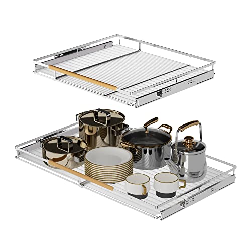 Pull Out Cabinet Organizer (XL 23.1~39.9" W x 22.5" D / Chrome-1pack)