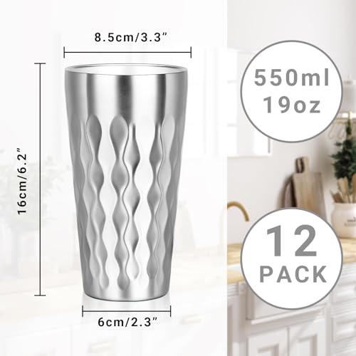Stainless Steel Drinking Glasses (fire diamond-patterned / 19oz,12pcs)