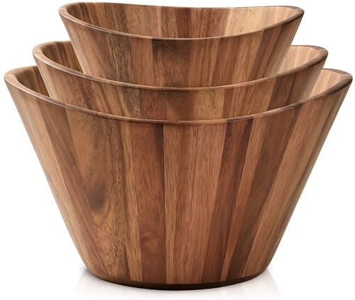 Wooden Salad Bowl Set of 3 (Wavy / 3 Piece)