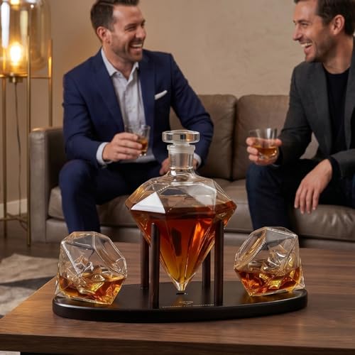 Diamond Whiskey Decanter with 2 Diamond Glasses Set