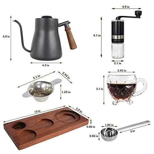 Pour Over Coffee Maker Set Chinese Tea Set Wooden Storage Tray Coffee Dripper Glass Server Coffee Scoop DIY Manual Pour Over Kit Black