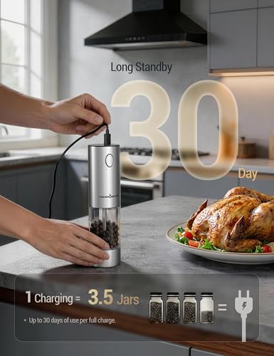 Upgraded Larger Capacity Electric Salt and Pepper Grinder Set (Large / Silver)