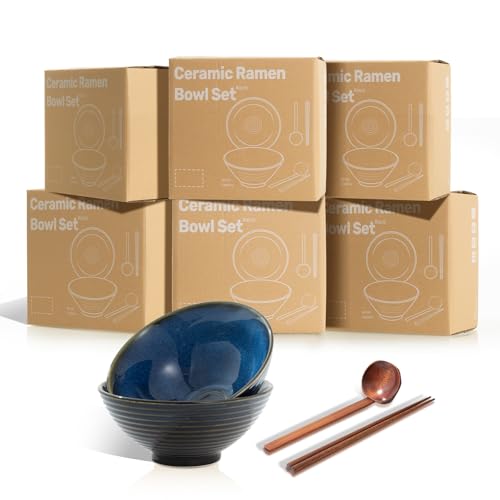 8 Inch Ceramic Ramen Bowl Set of 2 (Blue Topaz)