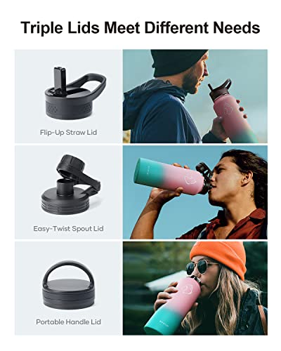 40oz Insulated Stainless Steel Water Bottle with Straw & 3 Lids (40 Ounces / Bubble Gum)