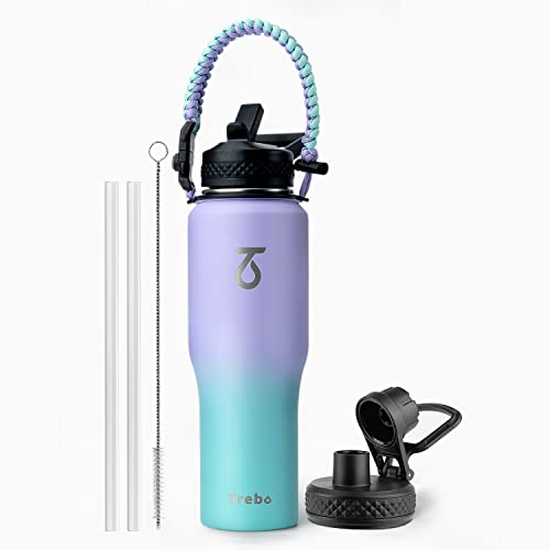 32 oz Water Bottle Insulated Fits in Any Car Cup Holder with 2 Lids (32 Ounces / Cotton Candy)
