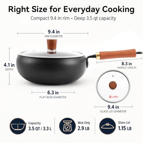 9.5 Inch Carbon Steel Wok with Lid (9.5 INCH)