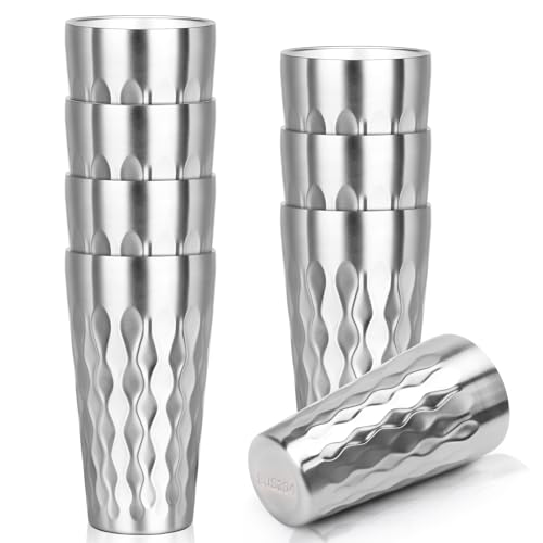 Stainless Steel Drinking Glasses (fire diamond-patterned / 19oz,8pcs)