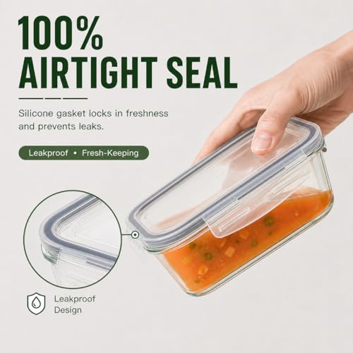 5 Pack 36oz Borosilicate Glass Food Storage Containers Set with Lids (clear)