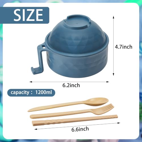 6 Sets Microwave Ramen Bowl with Utensils Bulk (Blue,Green)