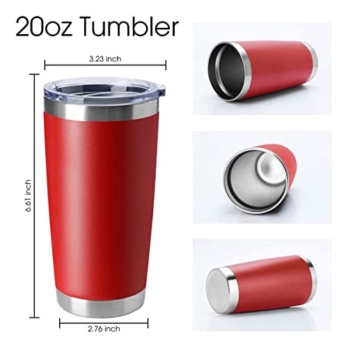 20oz Tumblers Stainless Steel Mugs with Lid Double Wall Vacuum Insulated Coffee Cups for Cold & Hot Drinks (Red-A / 4 Count (Pack of 1))