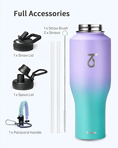 40 oz Water Bottle Insulated Fit in Any Car Cup Holder with 2 Lids (40 Ounces / Cotton Candy)